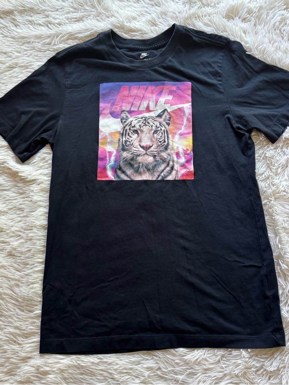 Nike Black Tee with Pink Purple Sunset Tiger Graphic